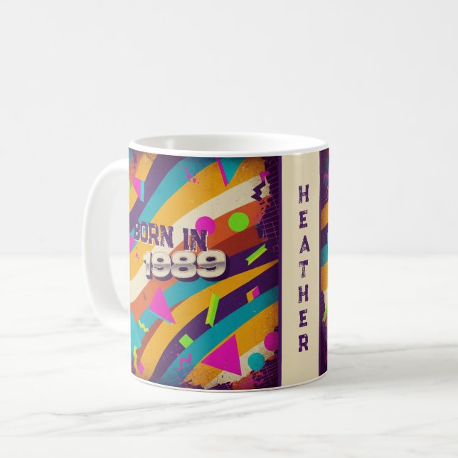Born in 1989 Personalised Mug - 80s Neon Geometric (Front Left)