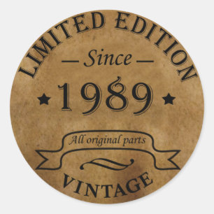 born in 1989 vintage birthday classic round sticker