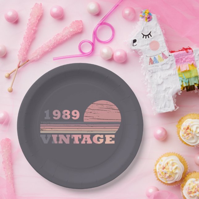 born in 1989 vintage birthday paper plate (Party)