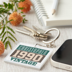 Born in 1990. Personalised Gift Key Ring