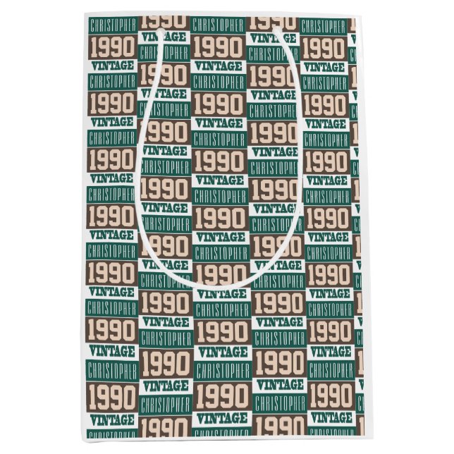 Born in 1990 with Christian Name Medium Gift Bag (Front)