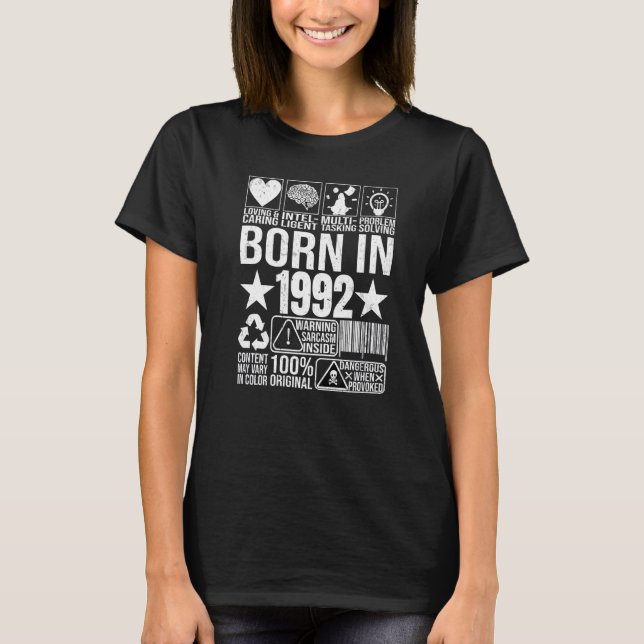 Born In 1992 Content Warning Label Barcode Birthda T-Shirt (Front)