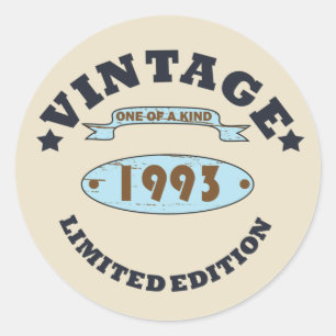 born in 1993 vintage birthday gift classic round sticker
