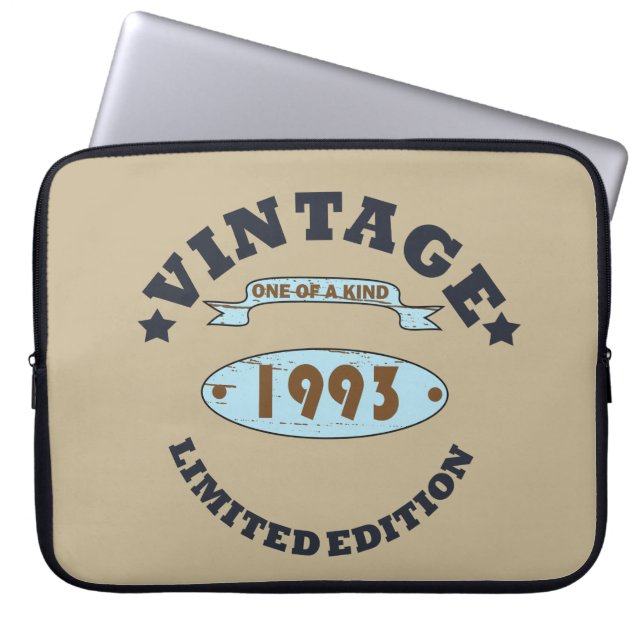 born in 1993 vintage birthday gift laptop sleeve (Front)