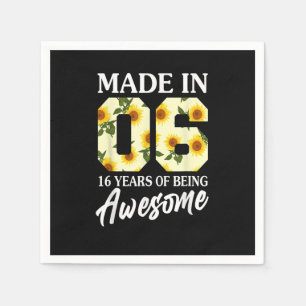 Born in 2006 16 Year Old 16th Birthday Girls Teens Napkin