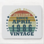 born in april 1986 vintage birthday mouse mat<br><div class="desc">You can add some originality to your wardrobe collection with this vintage retro rustic graphic design with awesome typography font lettering, a great gift for men, women, husbands, wives, girlfriend, and a boyfriend who will love this one-of-a-kind artwork. The best and most fun holiday present for your happy birthday party....</div>