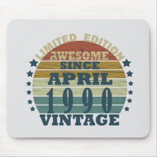born in april 1990 vintage birthday mouse mat