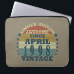Born in april 1998 vintage birthday laptop sleeve<br><div class="desc">You can add some originality to your wardrobe with this original 1998 vintage sunset retro-looking birthday design with awesome colors and typography font lettering, is a great gift idea for men, women, husband, wife girlfriend, and a boyfriend who will love this one-of-a-kind artwork. The best amazing and funny holiday present...</div>