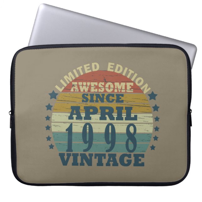 Born in april 1998 vintage birthday laptop sleeve (Front)