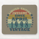Born in april 1998 vintage birthday mouse mat<br><div class="desc">You can add some originality to your wardrobe with this original 1998 vintage sunset retro-looking birthday design with awesome colors and typography font lettering, is a great gift idea for men, women, husband, wife girlfriend, and a boyfriend who will love this one-of-a-kind artwork. The best amazing and funny holiday present...</div>