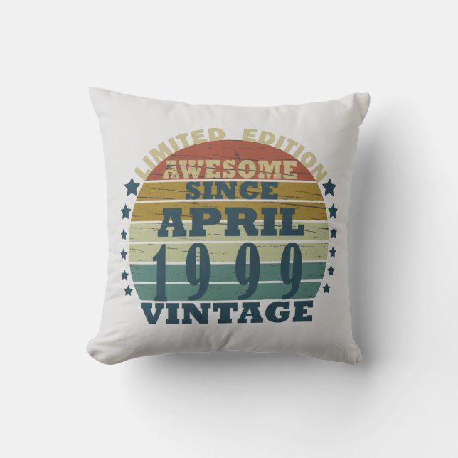 Born in april 1999 vintage birthday cushion (Front)