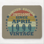 Born in april 1999 vintage birthday mouse mat<br><div class="desc">You can add some originality to your wardrobe with this original 1999 vintage sunset retro-looking birthday design with awesome colours and typography font lettering, is a great gift idea for men, women, husband, wife girlfriend, and a boyfriend who will love this one-of-a-kind artwork. The best amazing and funny holiday present...</div>