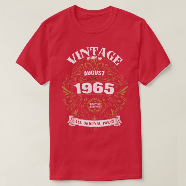 Born in August 1965 Birthday T-Shirt (Design Front)