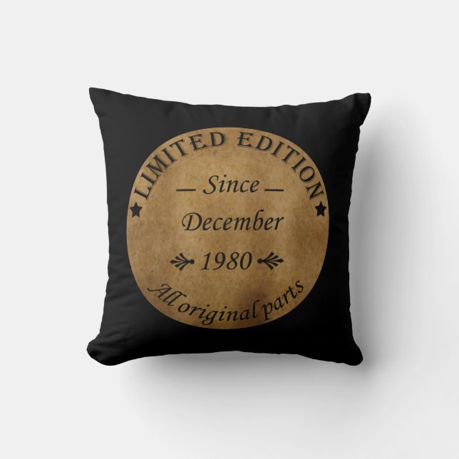 born in december 1980 vintage birthday cushion (Front)