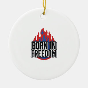 Born In Freedom Flame Vintage Engraving Shirt Desi Ceramic Tree Decoration