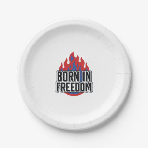 Born In Freedom Flame Vintage Engraving Shirt Desi Paper Plate