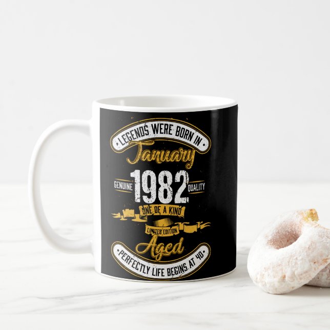 Born In January 1982 40th Birthday 40 Years Old Coffee Mug (With Donut)