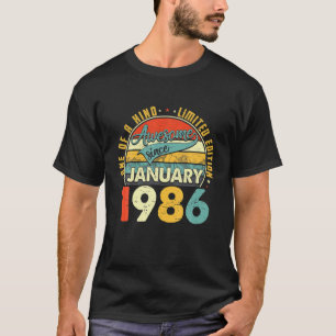 Born In January 1986 36Th Birthday Gift Retro 36 Y T-Shirt