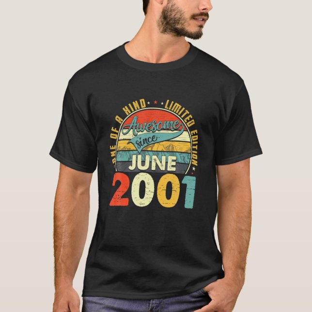 Born In June 2001 20Th Birthday Gift Retro 20 Year T-Shirt (Front)