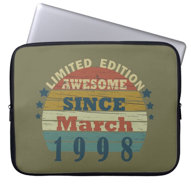 born in march 1998 vintage birthday laptop sleeve (Front)