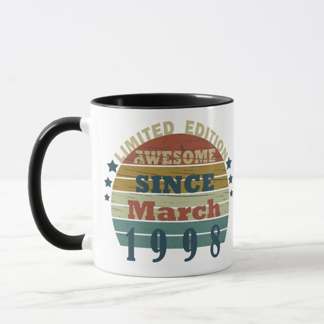 born in march 1998 vintage birthday mug (Left)