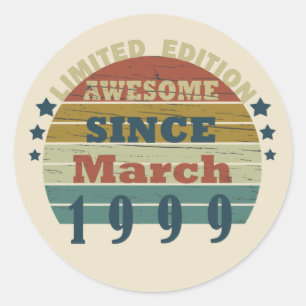 born in march 1999 vintage birthday classic round sticker