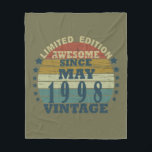 Born in may 1998 vintage birthday fleece blanket<br><div class="desc">You can add some originality to your wardrobe collection with this vintage retro sunset graphic design with awesome typography font lettering, a great gift for men, women, husbands, wives, girlfriend, and a boyfriend who will love this one-of-a-kind artwork. The best and most fun holiday present for your happy birthday party....</div>