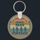 Born in may 1999 vintage birthday key ring<br><div class="desc">You can add some originality to your wardrobe with this original 1999 vintage sunset retro-looking birthday design with awesome colors and typography font lettering, is a great gift idea for men, women, husband, wife girlfriend, and a boyfriend who will love this one-of-a-kind artwork. The best amazing and funny holiday present...</div>