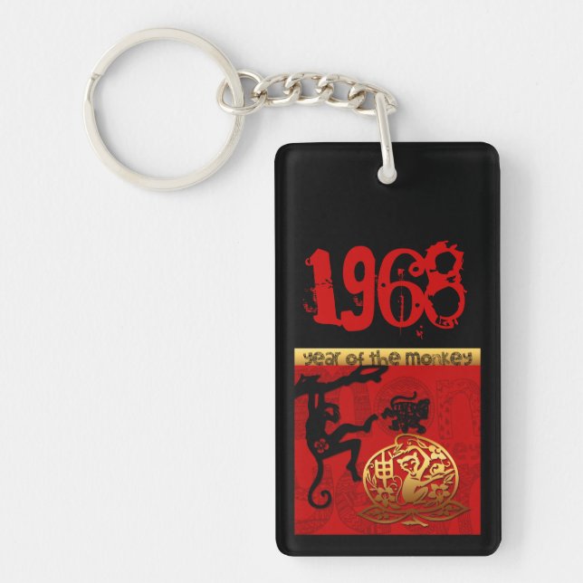 Born in Monkey Year 1968 Zodiac Monogram Keychain (Front)