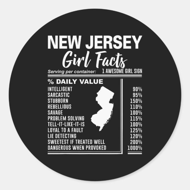 Born In New Jersey - New Jersey Girl Facts  Classic Round Sticker (Front)