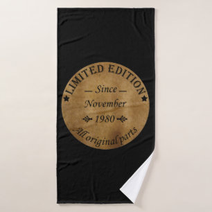 Born in November 1980 Vintage Birthday Gift Bath Towel