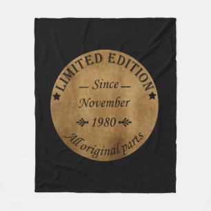 Born in November 1980 Vintage Birthday GIft Fleece Blanket