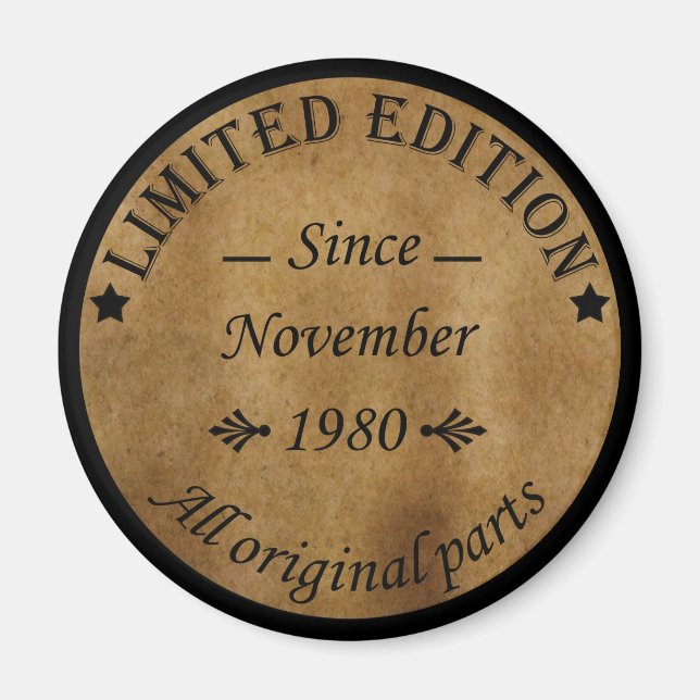 born in november 1980 vintage birthday magnet (Front)