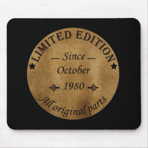 Born in October 1980 Elegant Vintage Birthday Gift Mouse Mat