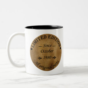 born in october 1980 vintage birthday Two-Tone coffee mug