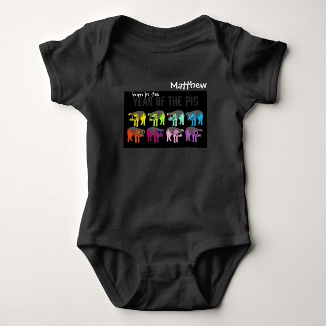Born In Pop Pig Year 2019 Personalised Bodysuit (Front)