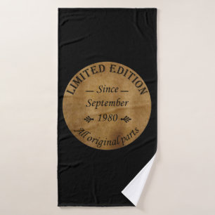 born in september 1980 vintage birthday bath towel