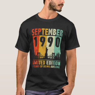 Born In September 1990 Birthday Awesome Retro 31 Y T-Shirt