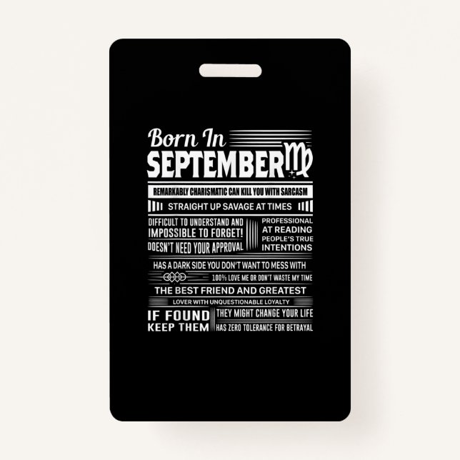 Born in september virgo funny birthday gift ID badge (Front)