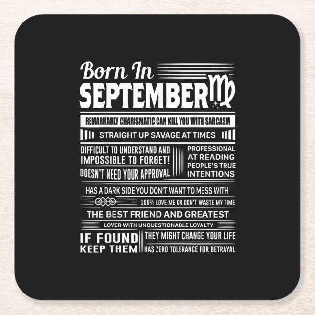Born in september virgo funny birthday gift square paper coaster (Front)