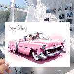 Born in the 1950s Vintage Car  - Retro Birthday Card<br><div class="desc">The cool 1950s couple drove round the block in stunning pink fifties caddy, drawing the attention of everyone in town. They were Joe and Sally, the hottest couple in town. It all started in the summer of 1958 when they first met at the local drive in. Joe had just graduated...</div>