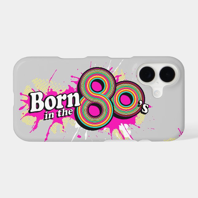 "Born in the 80's" pop grey pink iphone case (Back Horizontal)