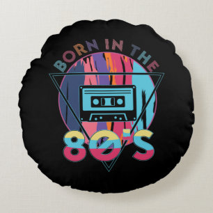 Born in The 80's Vintage Cassette Tape Round Cushion