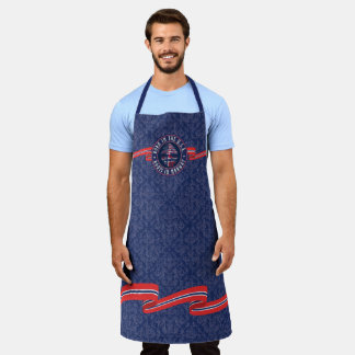 "Born in USA · Roots in Norway" in Blue and Ribbon Apron