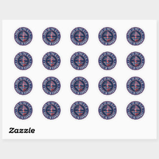 "Born in USA · Roots in Norway" in Blue Classic Round Sticker