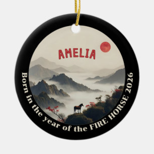 Born in Year of the Horse 2026 Chinese Mountain  Ceramic Tree Decoration