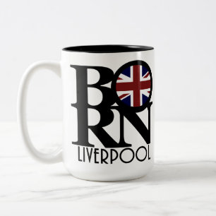 BORN Liverpool England (UK Flag) 15oz Two-Tone Coffee Mug