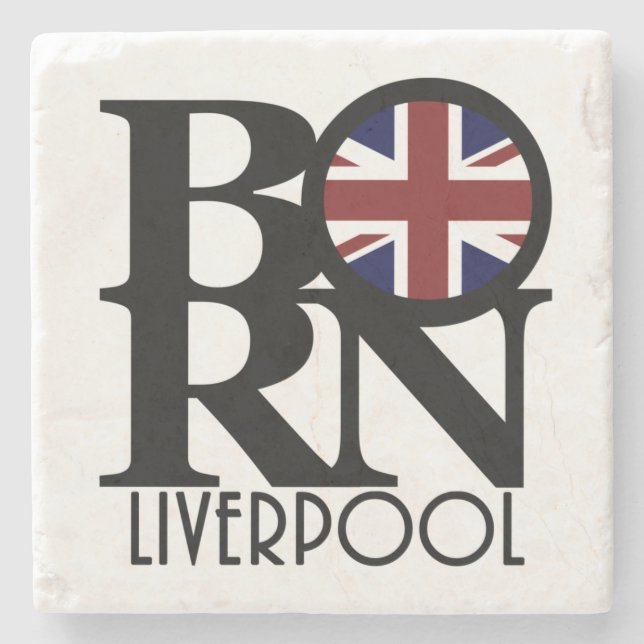 BORN Liverpool England (UK Flag) Stone Coaster (Front)