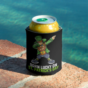 Born Lucky On St Patrick's Day Dabbing Birthday Can Cooler