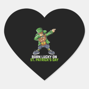 Born Lucky On St Patrick's Day Dabbing Birthday Heart Sticker